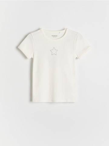 Reserved - Футболка з цирконами - кремовий - 877EA-01X Reserved - Футболка з цирконами - кремовий - 877EA-01X