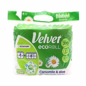 Туалетная бумага Velvet Eco Roll Camomile & Aloe 3-слойная, 300 отрывов, 4 рулона Туалетная бумага Velvet Eco Roll Camomile & Aloe 3-слойная, 300 отрывов, 4 рулона