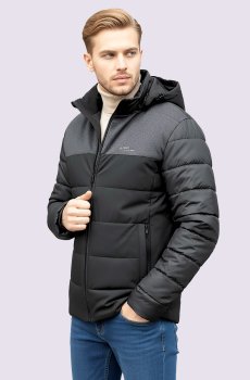 Черная утепленная куртка с капюшоном DV-109-black