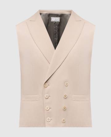 Бежевый двубортный жилет из шерсти и льна