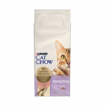 Сухой корм Cat Chow Sensitive для взрослых кошек с чувствительной кожей и пищеварением, с лососем, 15 кг Сухой корм Cat Chow Sensitive для взрослых кошек с чувствительной кожей и пищеварением, с лососем, 15 кг