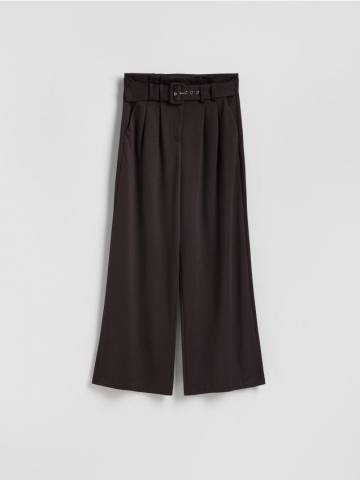 Reserved - Широкі штани з поясом - темно коричневий - 630GA-89X