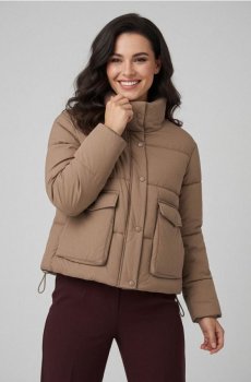 Квітована куртка puffer - бежевий