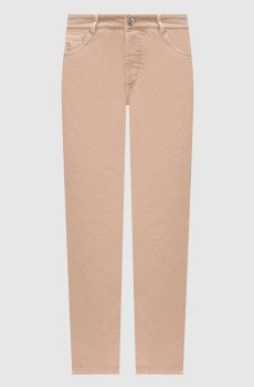 Бежевые джинсы с вышивкой эмблемы