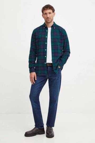 Хлопковая рубашка Polo Ralph Lauren мужская цвет зелёный regular воротник button-down 710953891 Хлопковая рубашка Polo Ralph Lauren мужская цвет зелёный regular воротник button-down 710953891