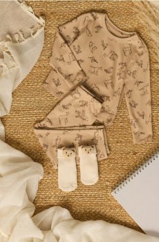 Двокомплектна бавовняна піжама - бежевий