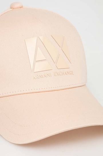 Хлопковая кепка Armani Exchange цвет оранжевый с аппликацией Хлопковая кепка Armani Exchange цвет оранжевый с аппликацией