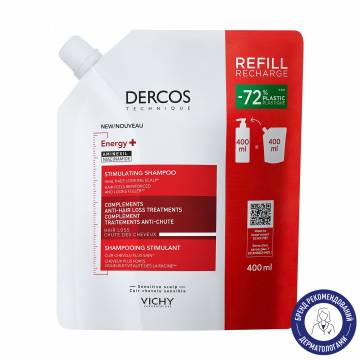 Тонизирующий шампунь для волос Vichy Dercos Energy+ Stimulating Shampoo против выпадения волос, 400 мл (сменный блок) Тонизирующий шампунь для волос Vichy Dercos Energy+ Stimulating Shampoo против выпадения волос, 400 мл (сменный блок)