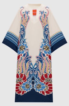 Бежевое платье из шелка в принт