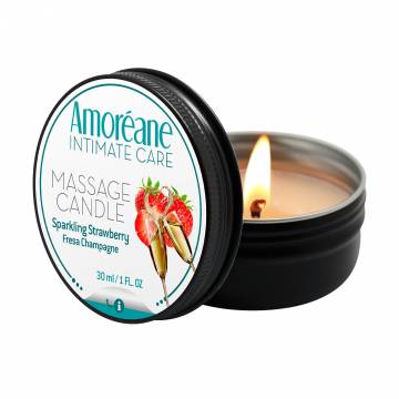 Массажная свеча для тела Amoreane Massage Candle с ароматом клубники с шампанским, 30 мл