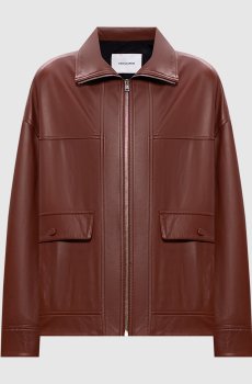 Коричневая кожаная куртка прямого кроя