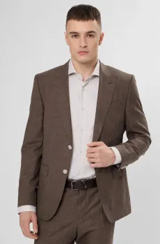 Мужской коричневый шерстяной пиджак Коричневый 48 BOSS 50562604;207