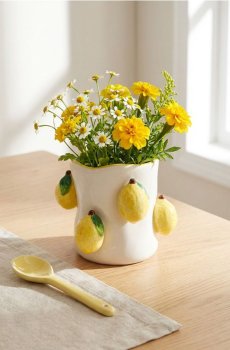 Керамічний горщик з мотивом лимонів - жовтий