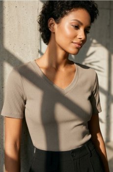 Футболка з v-подібним вирізом - бежевий