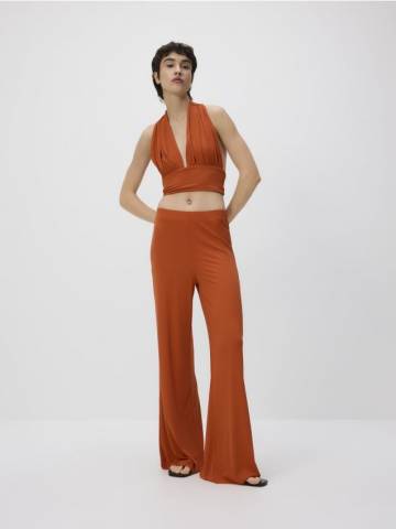 Reserved - Ребристі розкльошені штани - мандариновий - ZQ708-23X Reserved - Ребристі розкльошені штани - мандариновий - ZQ708-23X