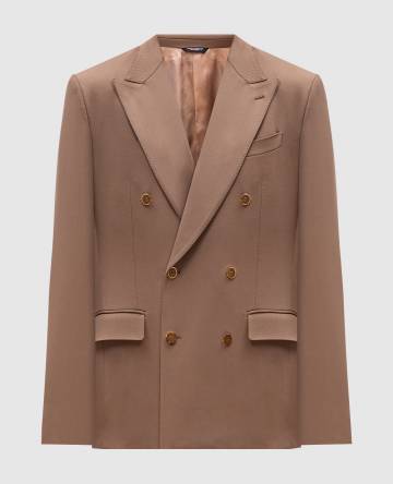 Бежевый двубортный пиджак с шерстью