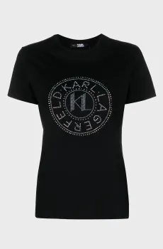 Женская черная футболка RHINESTONE LOGO Черный L Karl Lagerfeld 240W1700