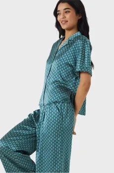 Женская бирюзовая рубашка с узором VINIA Бирюзовый XL Etam 6544034