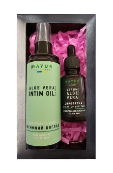 Набор для тела и лица Mayur Уход з алоє вера (сыворотка для лица, 30 мл + масло для интимной гигиены, 120 мл)