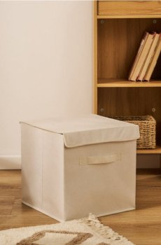 Складна коробка для зберігання з ручкою та кришкою - кремовий