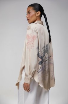 Бежева шовкова блуза з принтом Душа