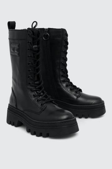 Кожаные полусапоги Tommy Jeans TJW FASHION LACE UP женские цвет чёрный на платформе EN0EN02296 Кожаные полусапоги Tommy Jeans TJW FASHION LACE UP женские цвет чёрный на платформе EN0EN02296