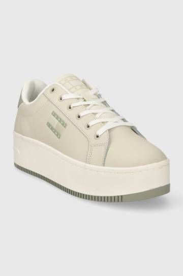 Кожаные кроссовки Tommy Jeans TJW FLATFORM ESS цвет бежевый EN0EN02518 Кожаные кроссовки Tommy Jeans TJW FLATFORM ESS цвет бежевый EN0EN02518