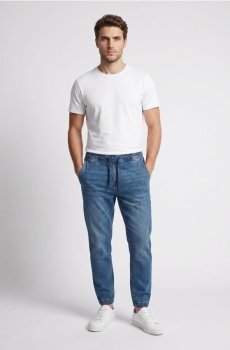 Джинси-джоггери slim з ефектом прання - синій