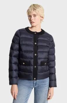 Женская темно-синяя куртка COLLARLESS PACKABLE JACKET W CORDUROY TRIM Синий S Michael Kors 77B6605M42