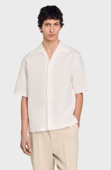 Мужская белая льняная рубашка Белый L Sandro SHPCM01341_Ivory.