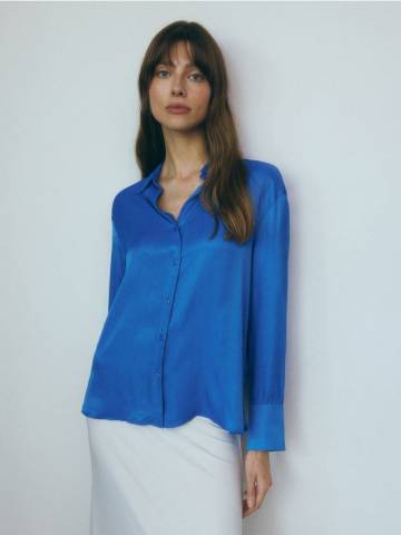 Reserved - Сорочка з атласної віскози - синій - 9954H-55X