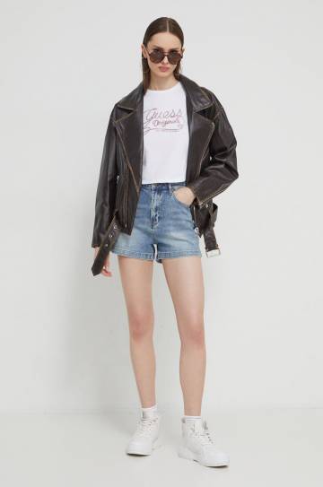 Джинсовые шорты Guess Originals женские однотонные высокая посадка Джинсовые шорты Guess Originals женские однотонные высокая посадка