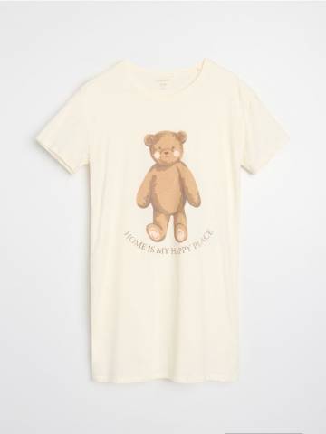 Бавовняна нічна сорочка з принтом - кремовий