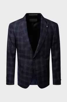 Мужской темно-синий льняной пиджак в клетку Синий 25 Pierre Cardin PC.-C4 42255.9031