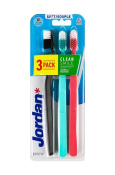 Набор зубных щеток Jordan Clean Smile мягких (черная, 1 шт + бирюзовая, 1 шт + розовая, 1 шт)