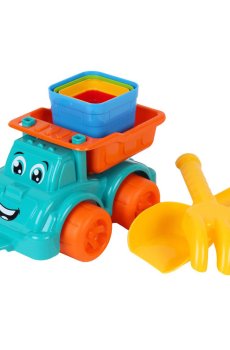 Набор для игры с песком TechnoK Максик (лопата + грабли + машинка + пасочки, 4 шт) Синий, от 3 лет, 21.3*16.5*12.5 см (7051)