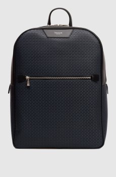 Синий кожаный рюкзак с тиснением монограммы