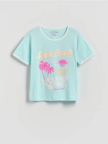 Reserved - Футболка з блискучим принтом - блідо-бірюзовий - 561GW-06X