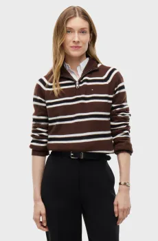 Женская коричневая шерстяная кофта в полоску SOFT Коричневый S Tommy Hilfiger WW0WW51433