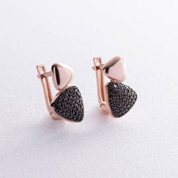 Золотые серьги с коричневыми фианитами с06135 Золотые серьги с коричневыми фианитами с06135