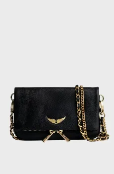 Женский черный кожаный клатч Rock Nano Черный ONESIZE ZADIG&VOLTAIRE LWBA03975_BLACK GOLDSS26