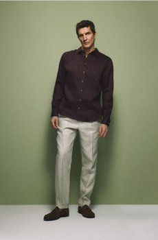 Reserved - Лляна сорочка regular fit - коричневий - 011IS-88X