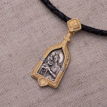 Серебряная подвеска Божией Матери с позолотой 131974 Серебряная подвеска Божией Матери с позолотой 131974