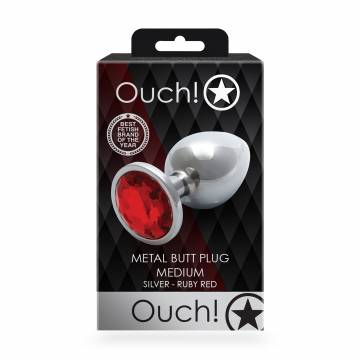 Металлическая анальная пробка Ouch! Round Gem, размер M, серебристо-красный, 1 шт Металлическая анальная пробка Ouch! Round Gem, размер M, серебристо-красный, 1 шт