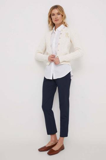 Брюки Lauren Ralph Lauren женские цвет синий облегающее высокая посадка Брюки Lauren Ralph Lauren женские цвет синий облегающее высокая посадка