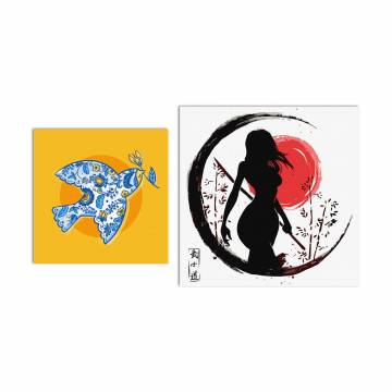 Уценка! Набор картин по номерам Ideyka (Дочь Японии, 40*40 см + Свободная птичка, 30*30 см) (СKHO7121)