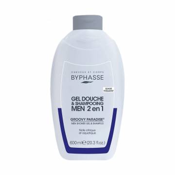 Мужской гель-шампунь для душа 2 в 1 Byphasse Men Shower Gel & Shampoo Groovy Paradise, 600 мл Мужской гель-шампунь для душа 2 в 1 Byphasse Men Shower Gel & Shampoo Groovy Paradise, 600 мл