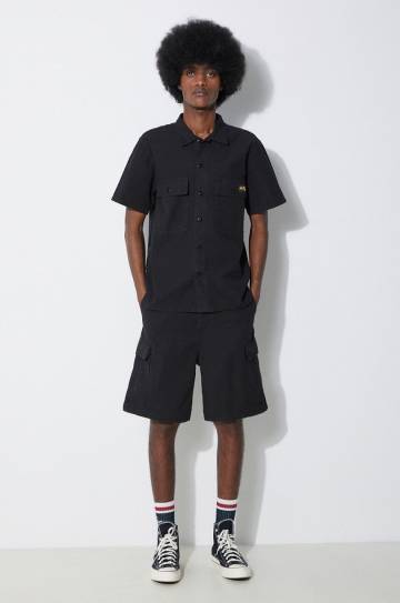 Хлопковая рубашка Stan Ray Cpo Short Sleeve мужская цвет чёрный slim классический воротник SS2401963 Хлопковая рубашка Stan Ray Cpo Short Sleeve мужская цвет чёрный slim классический воротник SS2401963