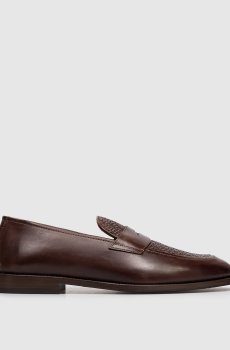 Коричневые кожаные лоферы с плетением