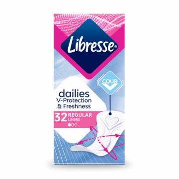 Ежедневные прокладки Libresse Dailies V-Protection & Freshness Regular впитывающие, 32 шт Ежедневные прокладки Libresse Dailies V-Protection & Freshness Regular впитывающие, 32 шт